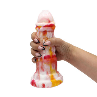 Kiotos Monstar Dildo Beast 1 - 20.5 x 5.5 cm - tie dye oranje/wit/rood