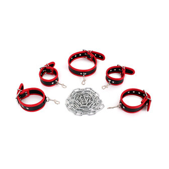 Budget Bondageset met collar, hand- en voetboeien - rood/zwart