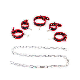 Kiotos - Budget Bondageset Met collar, hand- En voetboeien - Rood/Zwart