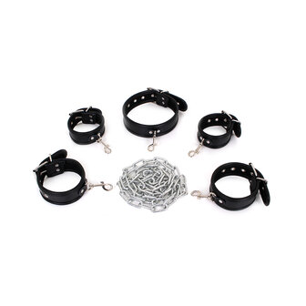 Budget Bondageset met collar, hand- en voetboeien - zwart