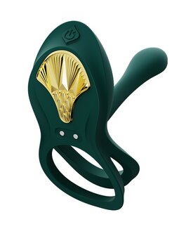ZALO Vibrerende Cockring &amp; koppelvibrator BAYEK met afstandsbediening - smaragdgroen