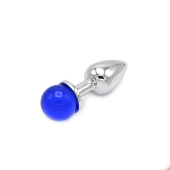 Kiotos - Aluminium Buttplug Met Glinsterende Ronde Siersteen - Blauw