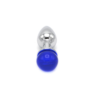 Kiotos - Aluminium Buttplug Met Glinsterende Ronde Siersteen - Blauw