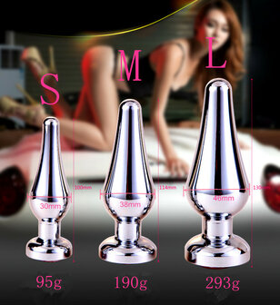 Buttplug aluminium met transparant kristal - 100 mm x 30 mm