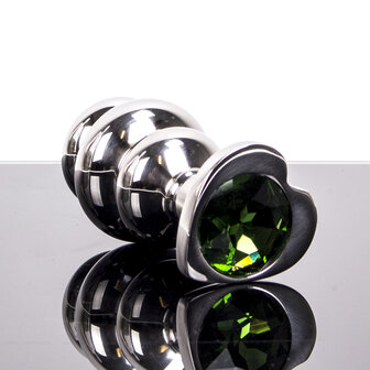 Kiotos - Buttplug geribbeld RVS met diamant in hartvorm - groen