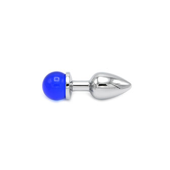 Kiotos - Aluminium Buttplug Met Glinsterende Ronde Siersteen - Blauw