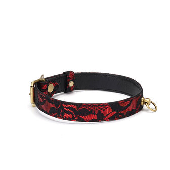 Liebe Seele - Victorian Garden Collar/Choker Smal - vegan vriendelijk - PU leer en kant - zwart/rood