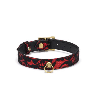 Liebe Seele - Victorian Garden Collar/Choker Smal - vegan vriendelijk - PU leer en kant - zwart/rood