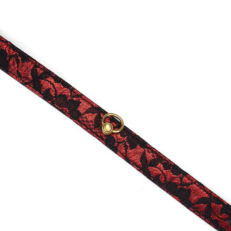 Liebe Seele - Victorian Garden Collar/Choker Smal - vegan vriendelijk - PU leer en kant - zwart/rood