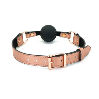 Rose Gold Memory Exclusieve Siliconen Ball Gag met Lederen Band - ros&eacute; goud