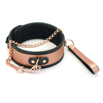 Liebe Seele - Rose Gold Memory Exclusieve Leren Collar en Metalen Leiband - ros&eacute; goud