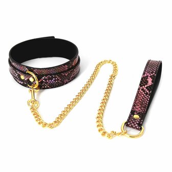 Kiotos - Collar En Leiband Met Reptielenprint - Goud/Roze - veganistisch vriendelijk