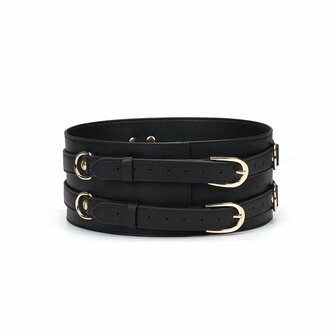 Liebe Seele - Dark Secret Luxe Lederen Taille Bondagecorsetriem - zwart met gouden hardware - maat M