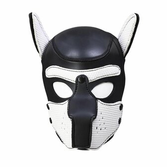 Neoprene Puppy Dog - HondenMasker - BDSM Hood - Maat L - Zwart/Wit
