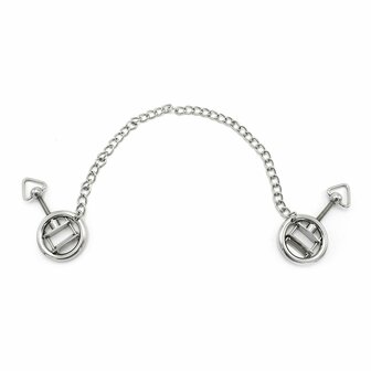 Kiotos Steel - Stalen Tepelklem Ringen Met Ketting - RVS - Lengte Ketting 38 cm