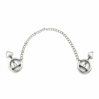 Kiotos Steel - Stalen Tepelklem Ringen Met Ketting - RVS - Lengte Ketting 38 cm