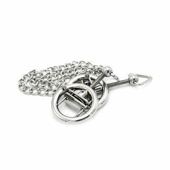 Kiotos Steel - Stalen Tepelklem Ringen Met Ketting - RVS - Lengte Ketting 38 cm