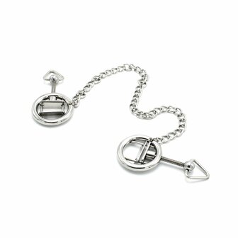 Kiotos Steel - Stalen Tepelklem Ringen Met Ketting - RVS - Lengte Ketting 38 cm