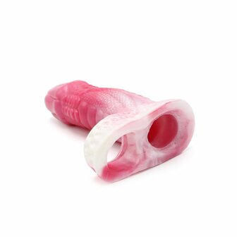 Kiotos Monstar 02 - Penis Sleeve - Penisverlenging - Met Ball Stretcher Opening - Siliconen - Roze Wit