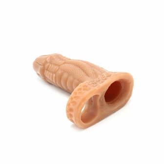 Kiotos Monstar 04 - Penis Sleeve - Penisverlenging - Met Ball Stretcher Opening - Siliconen - Beige