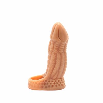 Kiotos Monstar 04 - Penis Sleeve - Penisverlenging - Met Ball Stretcher Opening - Siliconen - Beige