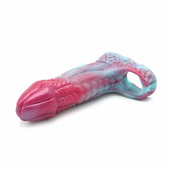 Kiotos Monstar 03 - Penis Sleeve - Penisverlenging - Met Ball Stretcher Opening - Siliconen - Roze Blauw
