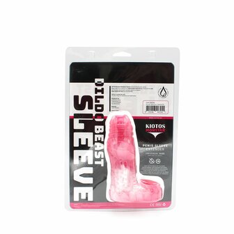 Kiotos Monstar 06 - Penis Sleeve - Penisverlenging - Met Ball Stretcher Opening - Diameter &Oslash; 50 mm - Siliconen - Roze Wit