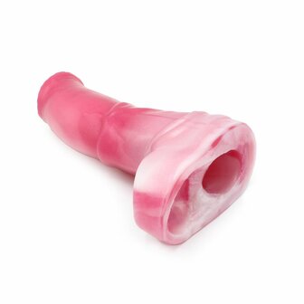 Kiotos Monstar 11 - Penis Sleeve - Penisverlenging - Met Ball Stretcher Opening - Inbreng Lengte 170 mm - Siliconen - Roze Wit
