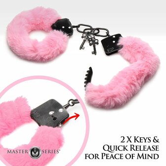 Master Series - Handboeien - Cuffed In Fur - Metalen Handboeien met kunstwollen bekleding - Roze