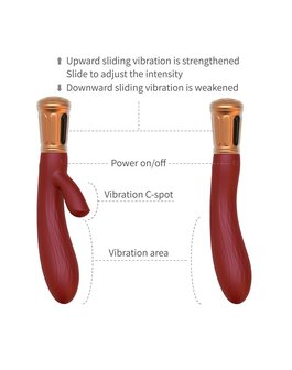 Viotec Mina - Vibrator - Tarzan Vibrator - Rabbit Vibrator - Dubbele Stimuatie - Goud en Wijnrood - Luxueus Zacht Siliconen