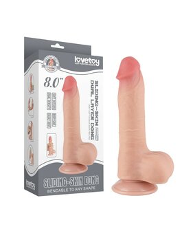 LoveToy - Dildo - Glijdende Huid Dildo - Lengte 20 cm - Diameter 3.9 cm - Lichte Huidskleur