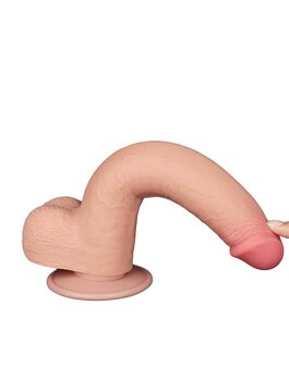 LoveToy - Dubbellaags Dildo - Glijdende Huid Dildo - Lengte 22 cm - Diameter &oslash; 3.7 cm - Lichte Huidskleur