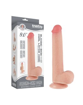 LoveToy - Dubbellaags Dildo - Glijdende Huid Dildo - Lengte 22 cm - Diameter &oslash; 3.7 cm - Lichte Huidskleur