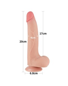 LoveToy - Dubbellaags Dildo - Glijdende huid Dildo - Lengte 20 cm - Diameter 4 cm - Lichte Huidskleur - TPE