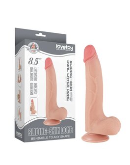 LoveToy - Dubbellaags Dildo - Glijdende huid Dildo - Lengte 20 cm - Diameter 4 cm - Lichte Huidskleur - TPE