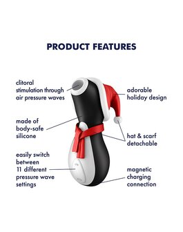 Satisfyer - Penguin Holiday Edition - Luchtdruk Stimulator - USB-oplaadbaar - Zwart, Rood &amp; Wit