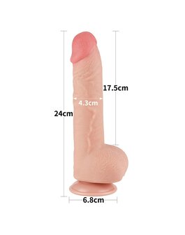 LoveToy - Dubbellaags Dildo - Glijdende Huid Dildo - Lengte 24 cm - Diameter &Oslash; 4.3 cm - Lichte Huidskleur