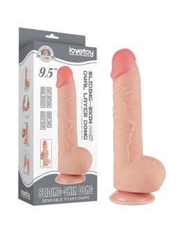 LoveToy - Dubbellaags Dildo - Glijdende Huid Dildo - Lengte 24 cm - Diameter &oslash; 4.3 cm - Lichte Huidskleur