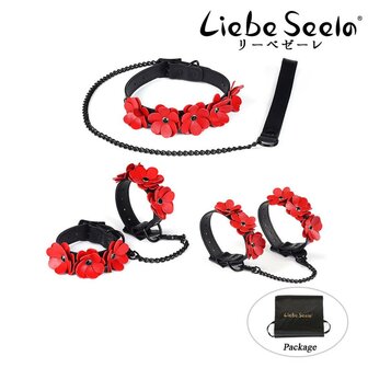 Liebe Seele - Flower Rhythm - Collar met Bloemen uit Leer - Exclusief en uniek ontwerp uit Japan - Rood/Zwart