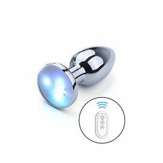 Kiotos - Vibrerende Buttplug met LED lampjes in 3 kleuren - Aluminium - Medium