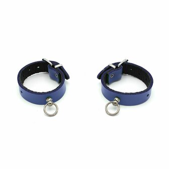 Kiotos Leather - Polsboeien Leder met Kleine O-ring - Blauw