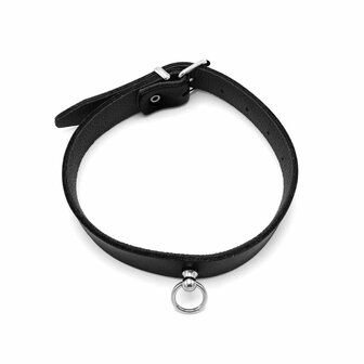 Kiotos Leather - Collar met Kleine O-ring - Leder - Zwart