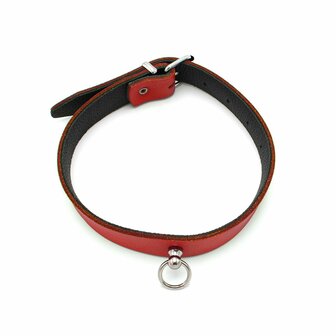 Kiotos Leather - Collar met Kleine O-ring - Leder - Rood