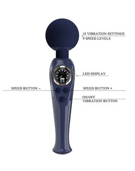 Pretty Love - Skyler - Wand Vibrator - Met LCD Display - Donkerblauw