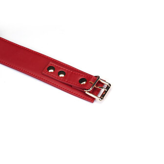 Liebe Seele - Bright Red - PU Lederen Collar met Leiband - Vegan - Rood/Goud