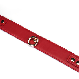 Liebe Seele - Bright Red - PU Lederen Collar met Leiband - Vegan - Rood/Goud