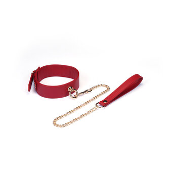 Liebe Seele - Bright Red - PU Lederen Collar met Leiband - Vegan - Rood/Goud