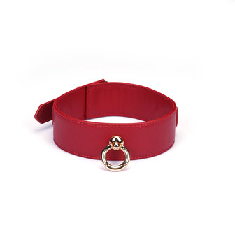 Liebe Seele - Bright Red - PU Lederen Collar met Leiband - Vegan - Rood/Goud