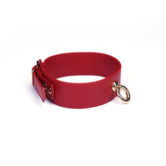 Liebe Seele - Bright Red - PU Lederen Collar met Leiband - Vegan - Rood/Goud