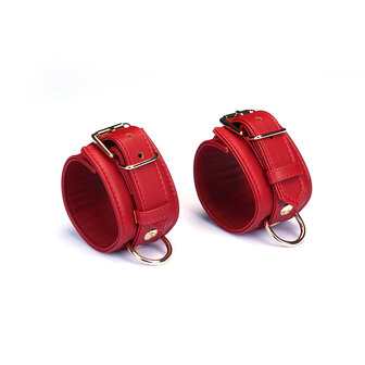 Liebe Seele - Bright Red - Bondageset Dijbeenboeien naar Handboeien - PU Leer - Vegan - Rood/Goud